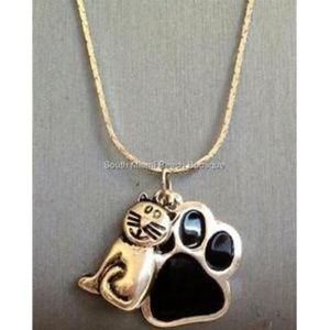 Silver Cat Paw Print Necklace 18" Lady Kitten
